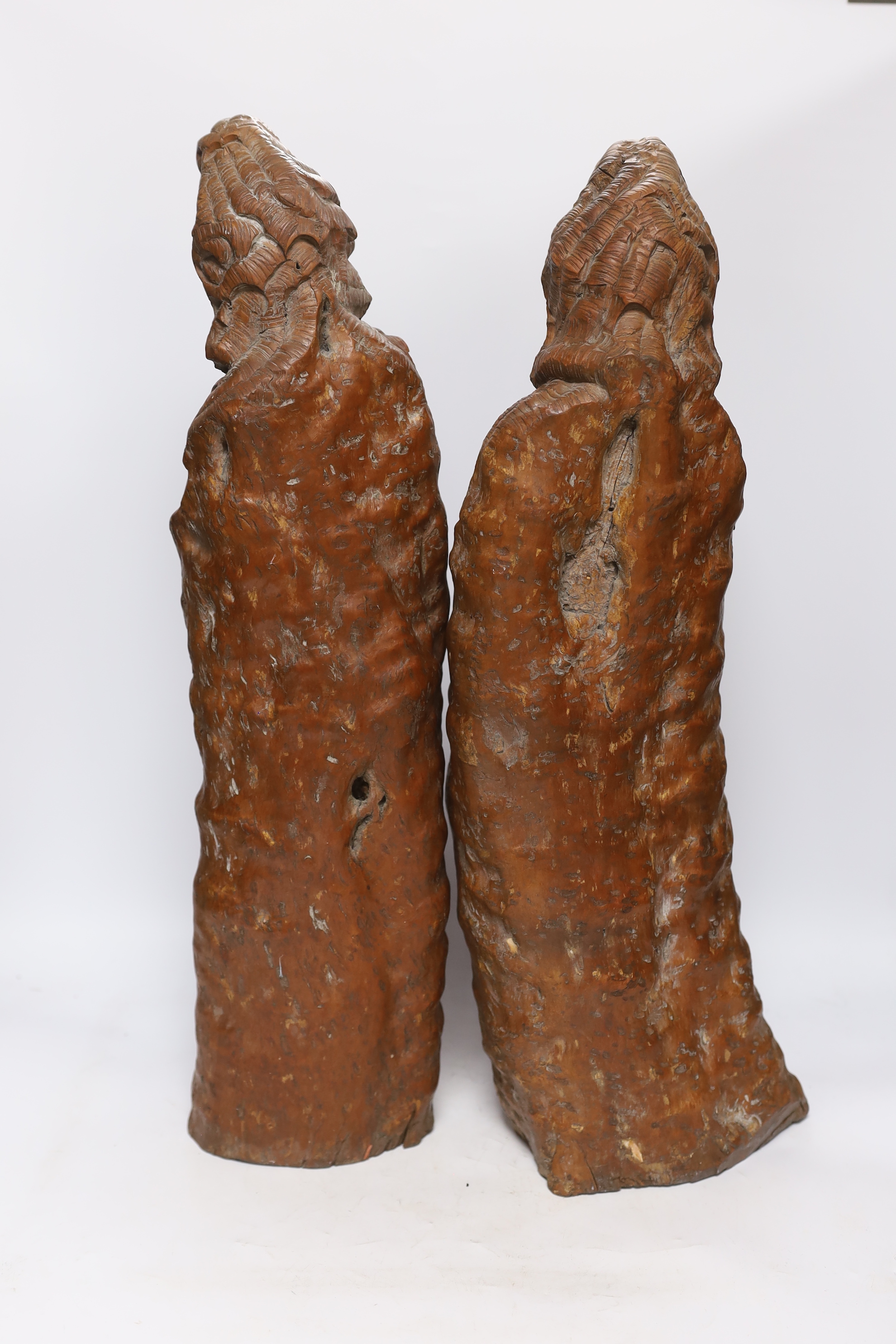 Two large Chinese rootwood figures of Guanyin, 57cm high